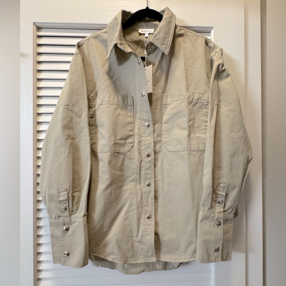 Anine Bing Beige Button-Down Utility Shirt